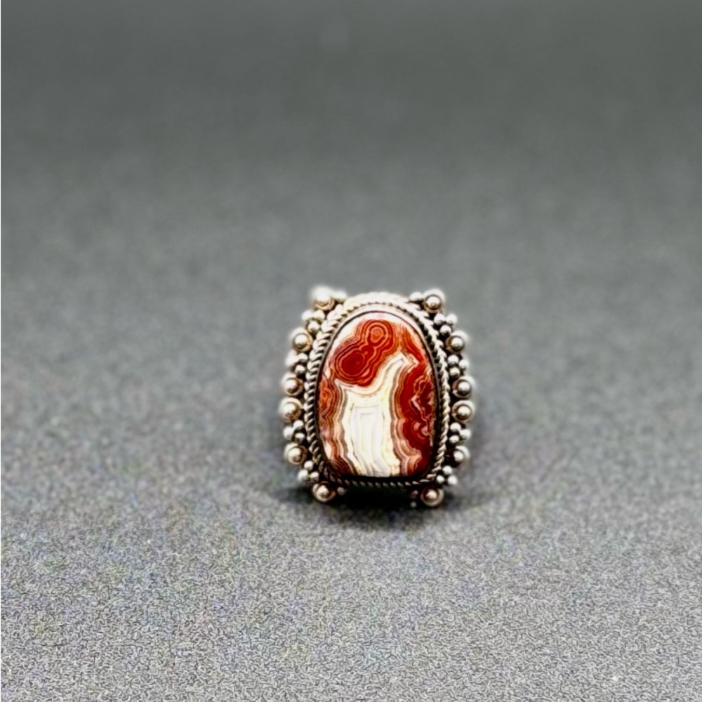 Sterling silver ring with stunning  red agate stone.  Size 9.